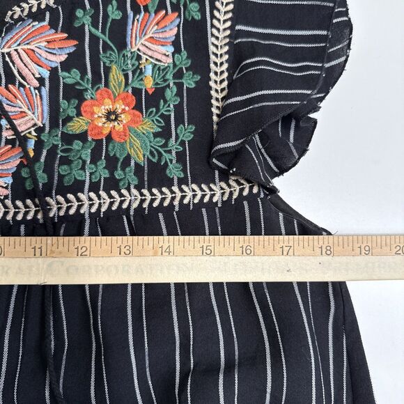 THML Small Dress Embroidered Stripe Shift Flutter Sleeve Tassel Boho Floral - Picture 5 of 9